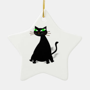 Schwarze Fett-Katze mit grünen Augen Keramikornament