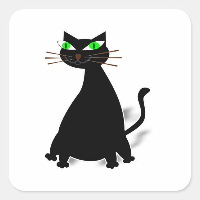 Schwarze Fett-Katze mit grünen Augen Quadratischer Aufkleber (Vorderseite)
