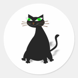 Schwarze Fett-Katze mit grünen Augen Runder Aufkleber