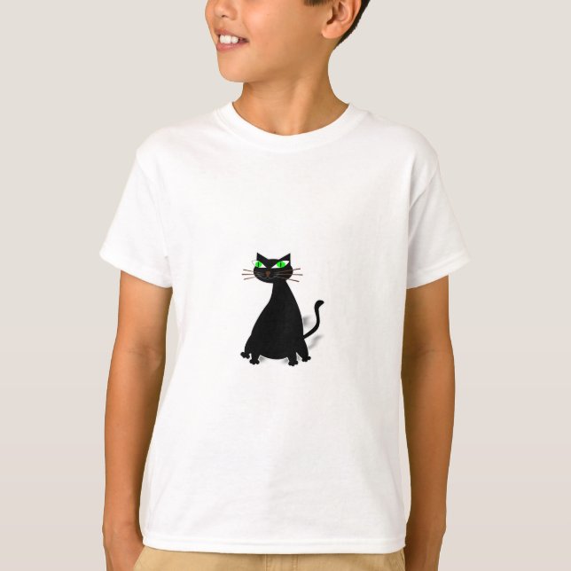 Schwarze Fett-Katze mit grünen Augen T-Shirt (Vorderseite)