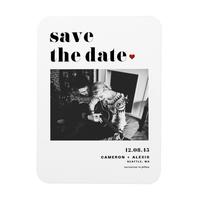 Schwarze Fett Typografie Herz-Foto Save the Date Magnet (Vertikal)