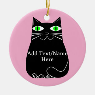 Schwarze fette Katze mit grünen Augen, benutzerdef Keramik Ornament