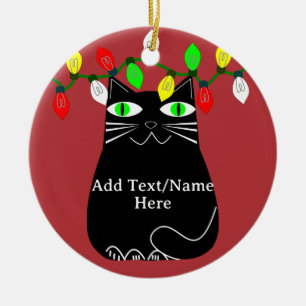Schwarze fette Katze mit grünen Augen, benutzerdef Keramik Ornament
