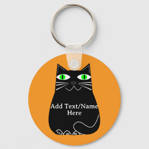 Schwarze fette Katze mit grünen Augen, benutzerdef Schlüsselanhänger