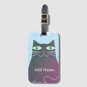 Schwarze Fetze Katze Blau Aquarell Benutzername Gepäckanhänger