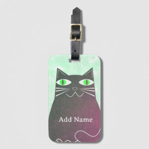Schwarze Fetze Katze Grüne Aquarellfarbe Benutzerd Gepäckanhänger