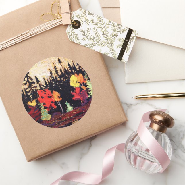 Schwarze Fichte und Ahorn, schöne Kunst, Runder Aufkleber (Schenken)