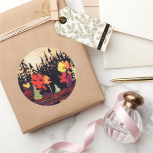 Schwarze Fichte und Ahorn, schöne Kunst, Runder Aufkleber