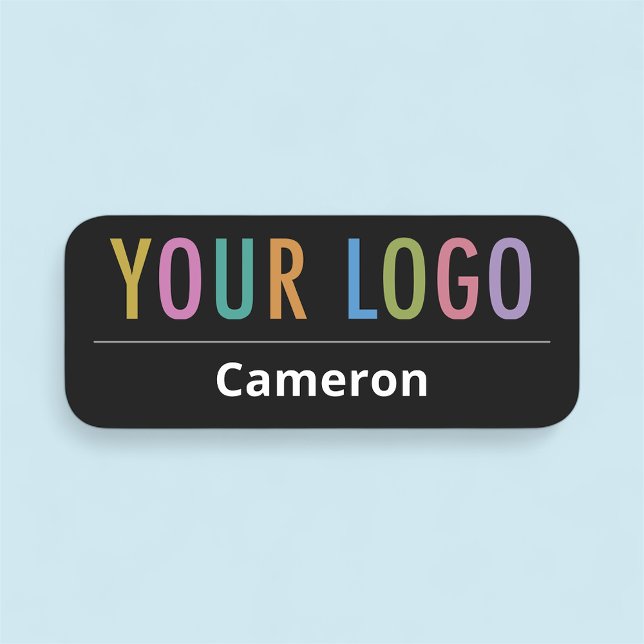 Schwarze Firmennamensmarke mit LogorundECKEN Namensschild (MISOOK 3 x 1.25 inch Rounded Corners Black Nametag with Logo)