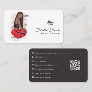 Schwarze Fitness-Trainerin QR-Code Visitenkarte