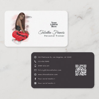 Schwarze Fitness-Trainerin QR-Code Visitenkarte