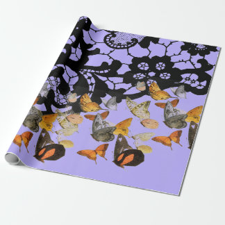 SCHWARZE FLÄCHE UND SCHALTFLÄCHEN IN LILA GIFT-WRA GESCHENKPAPIER