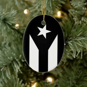 Schwarze Flagge von Puerto Rico Keramik Ornament