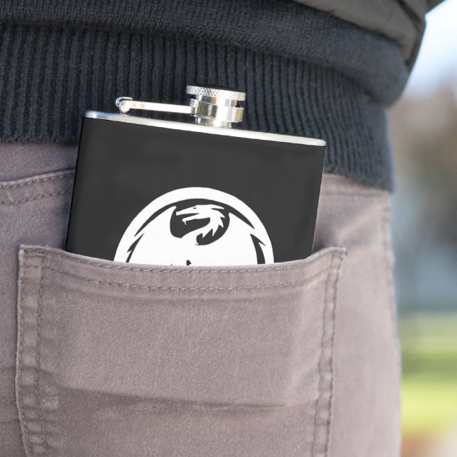 Schwarze Flasche mit weißem Drachen Flachmann (Beispiel)