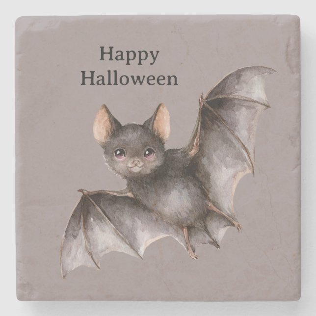 Schwarze Fledermaus Halloween Steinuntersetzer (Vorderseite)