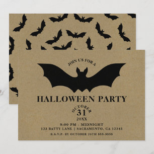 Schwarze Fledermaus rustikale Kraft Halloween-Part Einladung