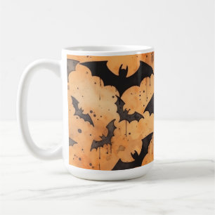 Schwarze Fledermäuse in Aquarellen auf Orange Kaffeetasse