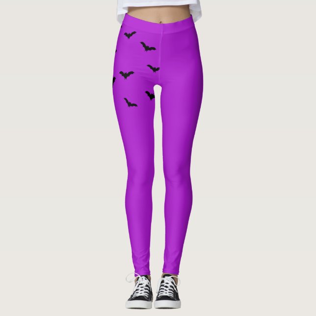 Schwarze Fledermäuse Lila *Jedes FarbHalloween Leggings (Vorderseite)