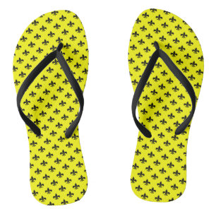 Schwarze Fleur-de-lis auf Gelb Flip Flops