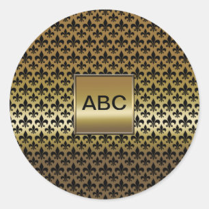 Schwarze Fleur-de-lis auf Gold Runder Aufkleber