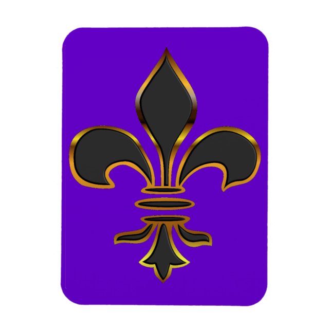 Schwarze Fleur-de-lis in Gold getrimmt Magnet (Vertikal)