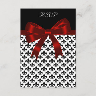 Schwarze Fleur De Lis rote Schleife RSVP-Karte RSVP Karte