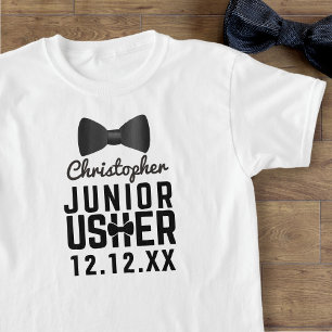 Schwarze Fliege Junior Platzanweiser Weißes T-Shir T-Shirt