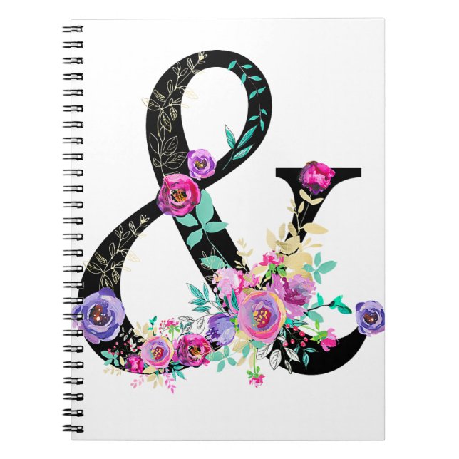 Schwarze Flora Moderne Ampersand Chic Rustikales L Notizblock (Vorderseite)