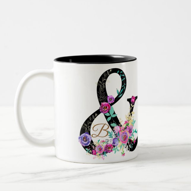 Schwarze Flora Moderne Ampersand Chic Rustikales L Zweifarbige Tasse (Links)