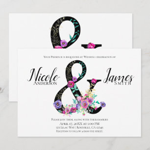 Schwarze Flora Moderne Ampersand Chic Spring Weddi Einladung