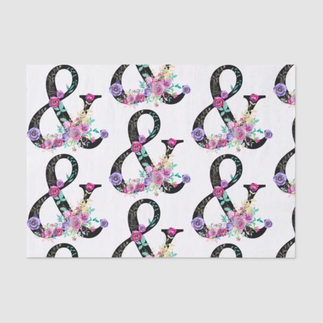 Schwarze Flora Moderne Ampersand Chic Spring Weddi Seidenpapier (Vorderseite)