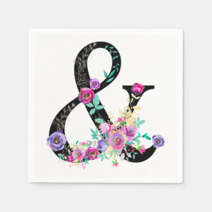 Schwarze Flora Moderne Ampersand Chic Spring Weddi Serviette