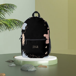 Schwarze floral bohemian inspiriert bedruckter rucksack
