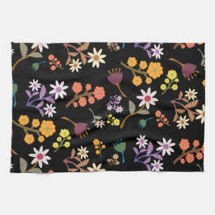 Schwarze Floral Geschirrtuch