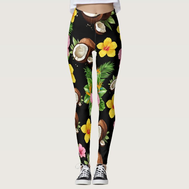 Schwarze Floral Leggings (Vorderseite)