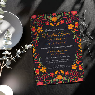 Schwarze Florale Boda Fiesta Farbige Spanische Hoc Einladung