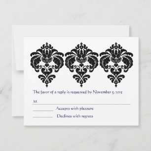 Schwarze Florale Elemente aus Damast RSVP Karte