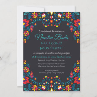 Schwarze Florale Farbige Elegante Boda Spanische H Einladung