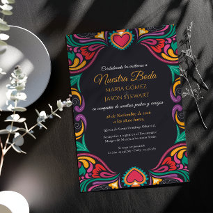 Schwarze Florale Farbige Fiesta Boda Spanische Hoc Einladung