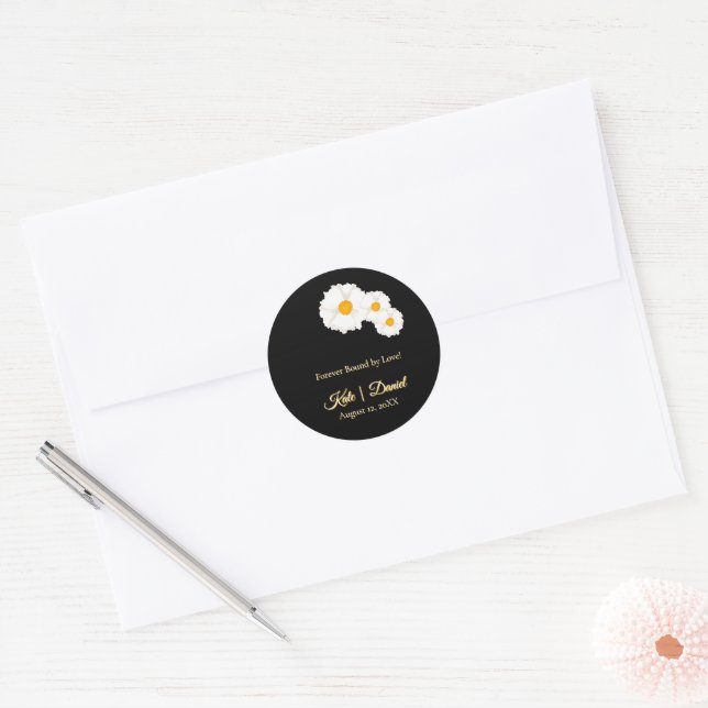Schwarze Florale Hochzeit Runder Aufkleber (Umschlag)