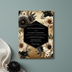 Schwarze florale Opulenz-Hochzeit Einladung