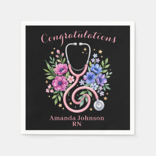 Schwarze Florale Rose Abschlussfeier Serviette
