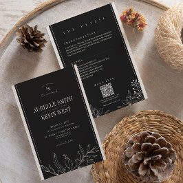 Schwarze Florale Rustikale Elegante Details QR Hoc Einladung