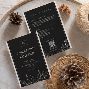 Schwarze Florale Rustikale Elegante Details QR Hoc Einladung