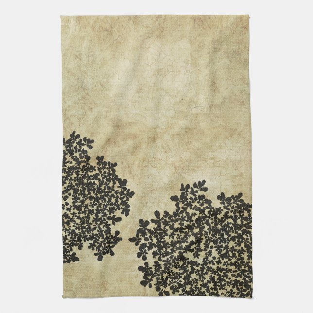 Schwarze Florale Vintage Geschirrtuch (Vertikal)