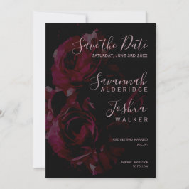 Schwarze florale Wasserfarbe Hochzeit Sichern Sie Einladung