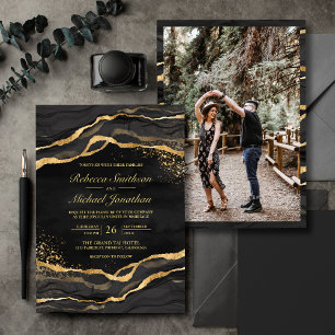 Schwarze Flüssig-Tinte Foto Hochzeit Einladung