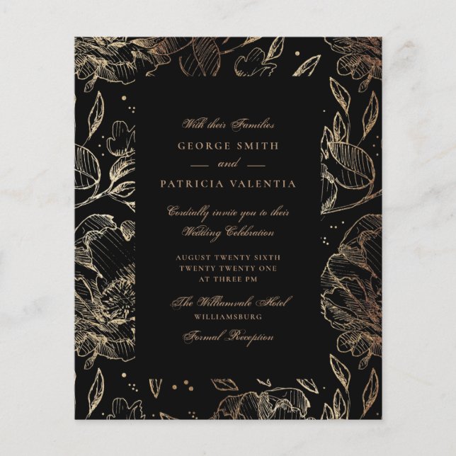 Schwarze Foil Blume Hand Drawn Elegant Flyer (Vorne)