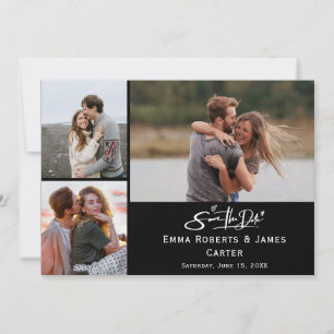 Schwarze Foto-Collage Save-the-Date-Karte Save The Date