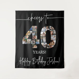 Schwarze Fotocollage zum 40. Geburtstag Prost au Wandteppich